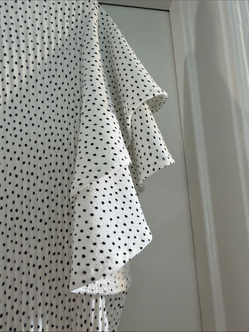 Adrianna Papell White with Black Dot Ruffle Sleeve Blouse - Picture 3 of 6